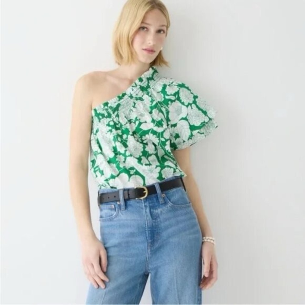 J.Crew Smocked One-Shoulder Top in Kelly Floral